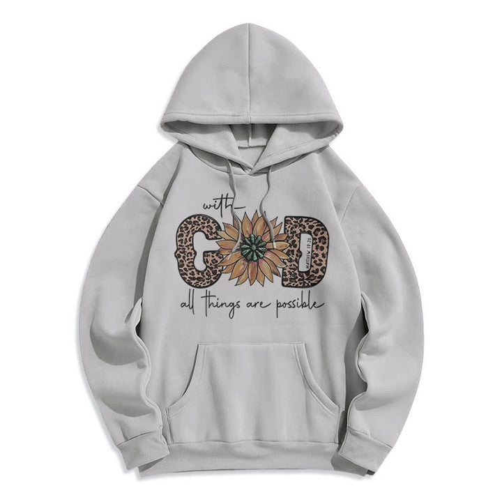 Quotation Style With God All Things Are Possible Fleece Lined Polyester Hoodie - Grey - 2XL - image 0
