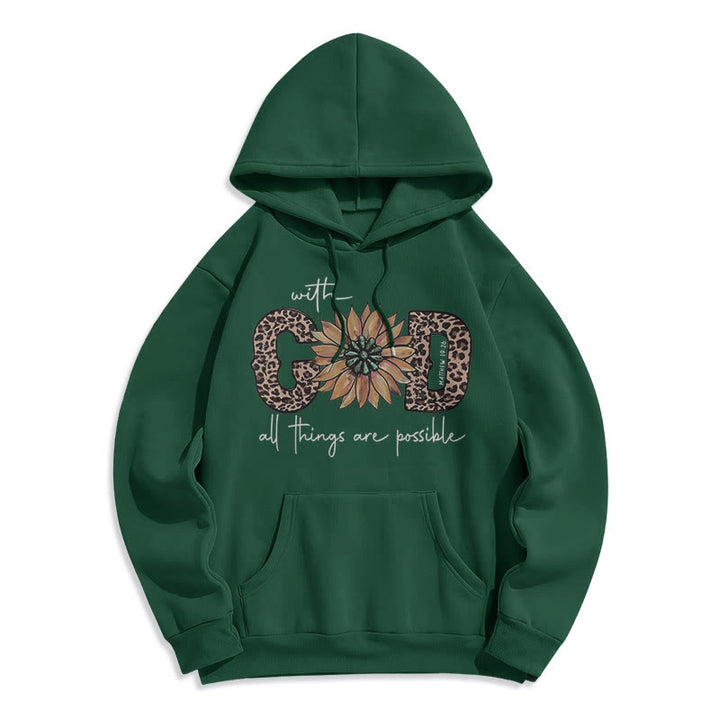 Quotation Style With God All Things Are Possible Fleece Lined Polyester Hoodie - Green - 2XL - image 25