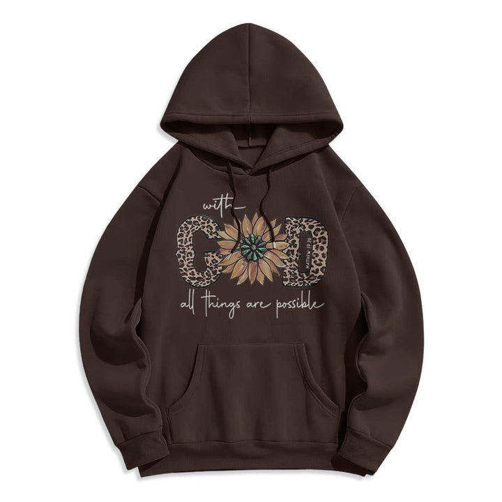 Quotation Style With God All Things Are Possible Fleece Lined Polyester Hoodie - Brown - 2XL - image 20