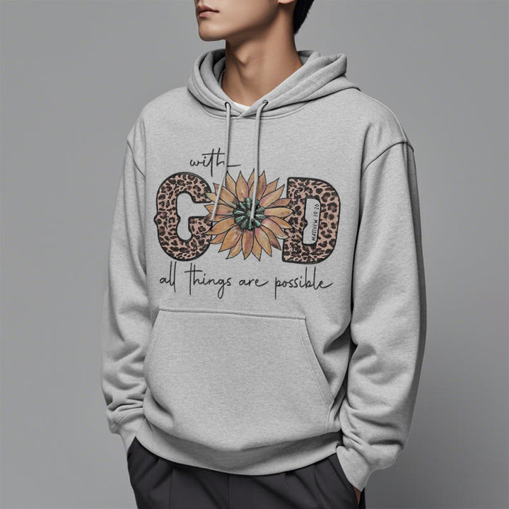 Christianartworkshop Quotation Style With God All Things Are Possible Fleece Lined Polyester Hoodie - image 2