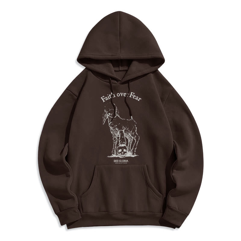 Christianartworkshop Quotation Style Faith Over Fear Lamb Fleece Lined Polyester Hoodie - Brown - 2XL - image 20