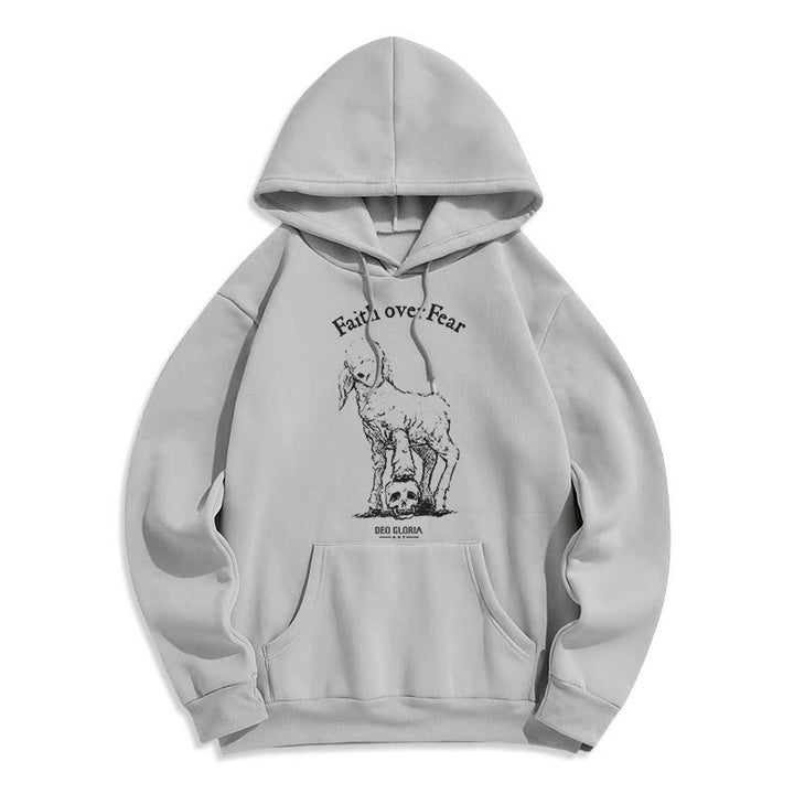 Christianartworkshop Quotation Style Faith Over Fear Lamb Fleece Lined Polyester Hoodie - Grey - 2XL - image 5