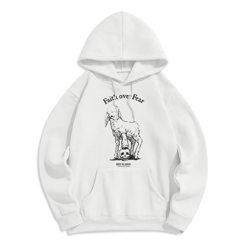 Christianartworkshop Quotation Style Faith Over Fear Lamb Fleece Lined Polyester Hoodie - White - 2XL - image 10