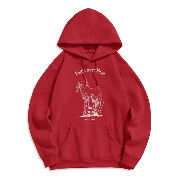 Christianartworkshop Quotation Style Faith Over Fear Lamb Fleece Lined Polyester Hoodie - Red - 2XL - image 35