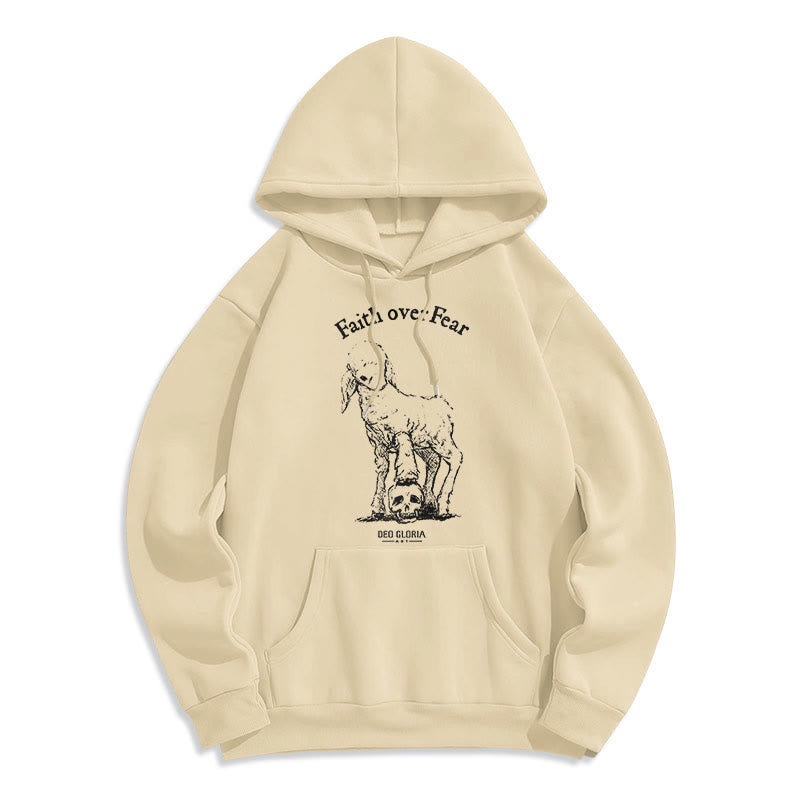 Christianartworkshop Quotation Style Faith Over Fear Lamb Fleece Lined Polyester Hoodie - Beige - 2XL - image 15