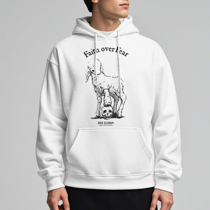 Christianartworkshop Quotation Style Faith Over Fear Lamb Fleece Lined Polyester Hoodie - image 13