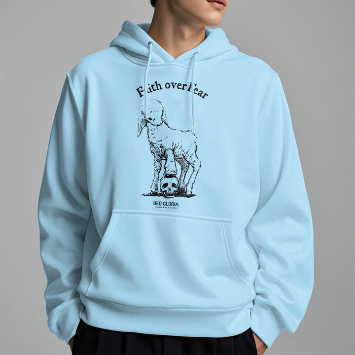 Christianartworkshop Quotation Style Faith Over Fear Lamb Fleece Lined Polyester Hoodie - image 33