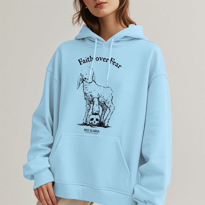 Christianartworkshop Quotation Style Faith Over Fear Lamb Fleece Lined Polyester Hoodie - image 32