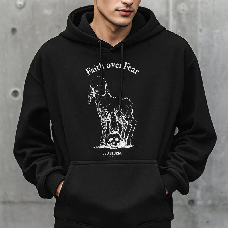 Christianartworkshop Quotation Style Faith Over Fear Lamb Fleece Lined Polyester Hoodie - image 1