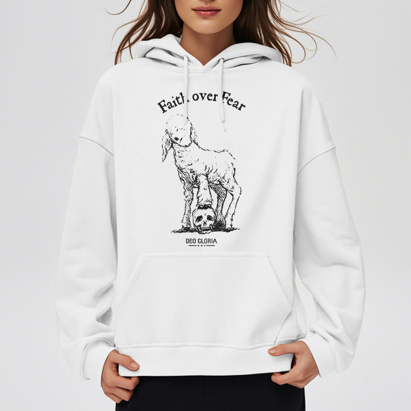 Christianartworkshop Quotation Style Faith Over Fear Lamb Fleece Lined Polyester Hoodie - image 12