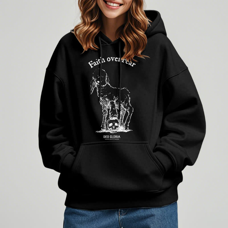 Christianartworkshop Quotation Style Faith Over Fear Lamb Fleece Lined Polyester Hoodie - image 2