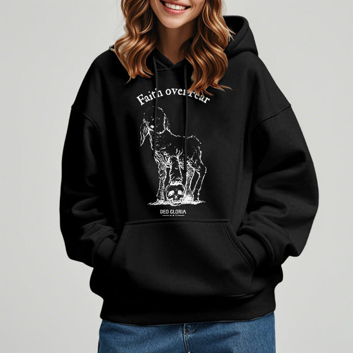 Christianartworkshop Quotation Style Faith Over Fear Lamb Fleece Lined Polyester Hoodie - image 2