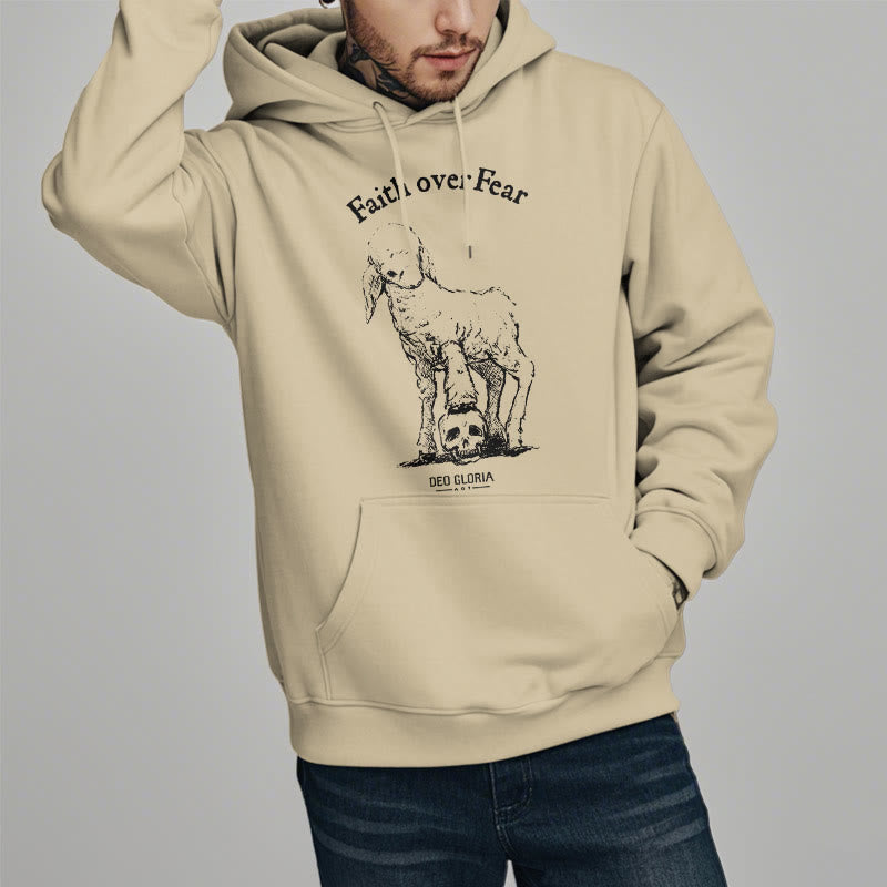 Christianartworkshop Quotation Style Faith Over Fear Lamb Fleece Lined Polyester Hoodie - image 18