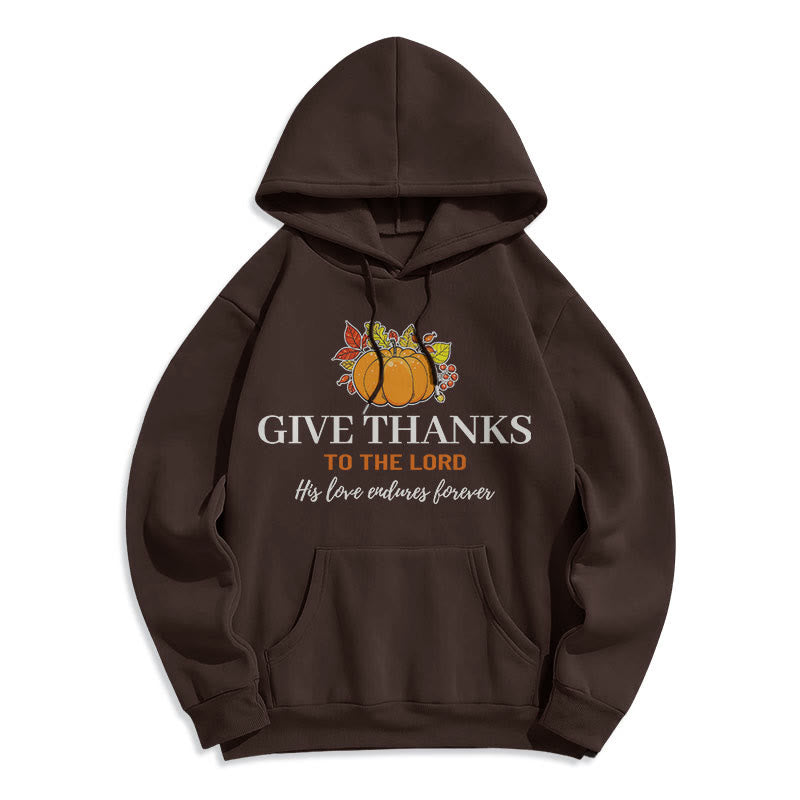 Christianartworkshop Modern Style Give Thanks to the Lord Pumpkin Fleece Lined Polyester Hoodie - Brown - 2XL - image 0