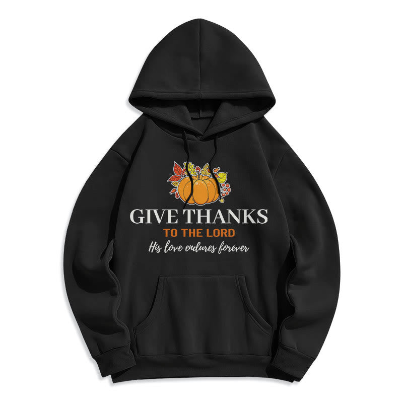Christianartworkshop Modern Style Give Thanks to the Lord Pumpkin Fleece Lined Polyester Hoodie - Black - 2XL - image 10