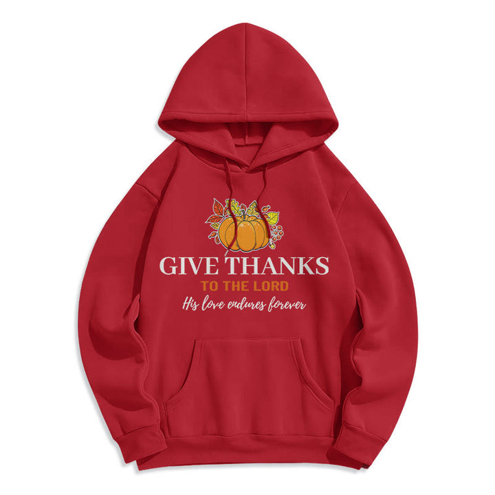 Christianartworkshop Modern Style Give Thanks to the Lord Pumpkin Fleece Lined Polyester Hoodie - Red - 2XL - image 35