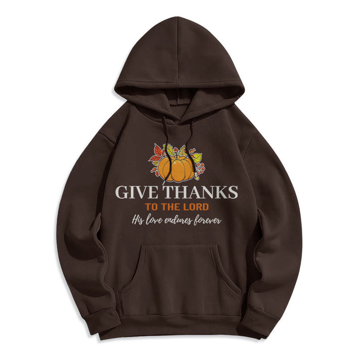 Christianartworkshop Modern Style Give Thanks to the Lord Pumpkin Fleece Lined Polyester Hoodie - Brown - 2XL - image 0