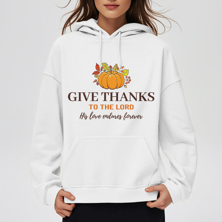 Christianartworkshop Modern Style Give Thanks to the Lord Pumpkin Fleece Lined Polyester Hoodie - image 7