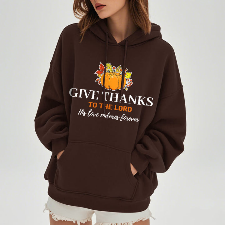 Christianartworkshop Modern Style Give Thanks to the Lord Pumpkin Fleece Lined Polyester Hoodie - image 1