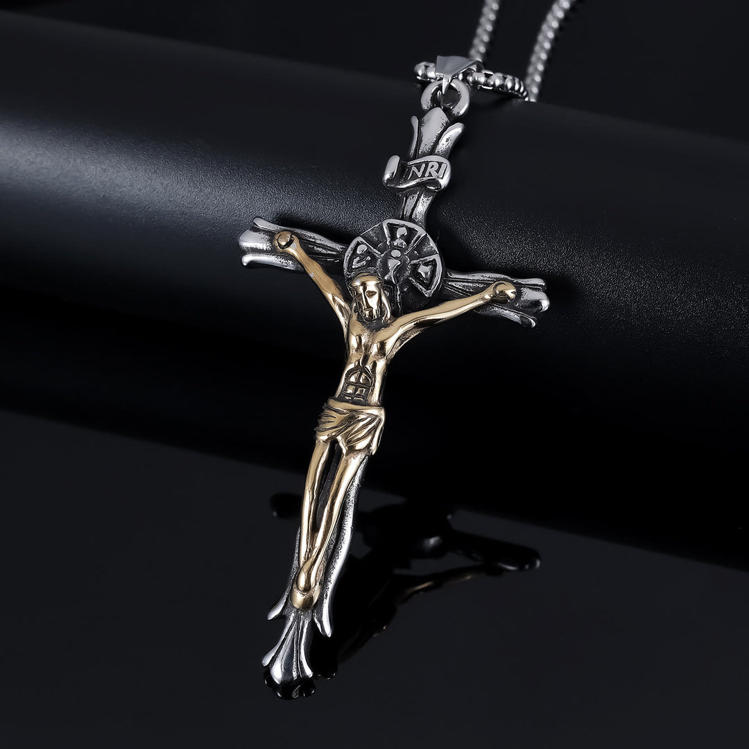 Classic Style INRI Plaque Crucifix Cross Jesus Sacred Faith Necklace
