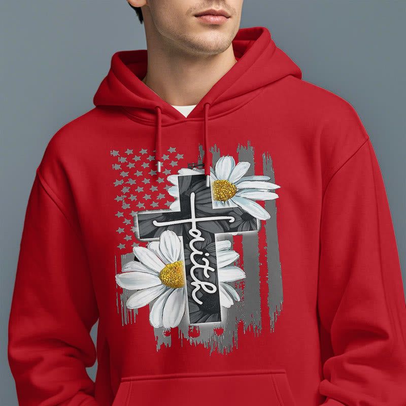 Christianartworkshop Modern Style Faith Cross and Daisies Fleece Lined Polyester Hoodie - image 38