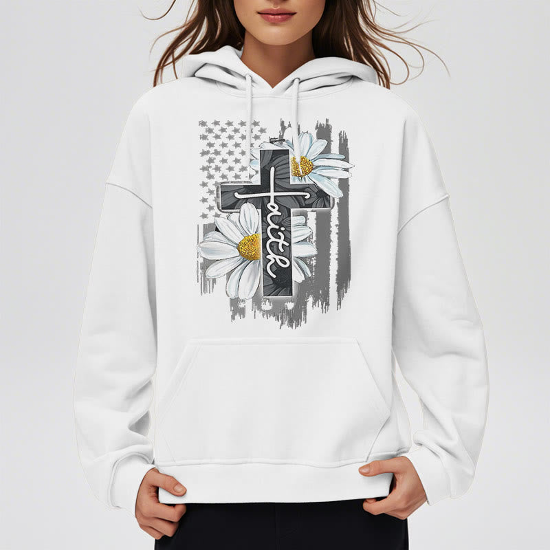 Modern Style Faith Cross and Daisies Fleece Lined Polyester Hoodie - image 7