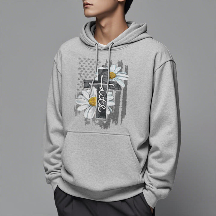 Modern Style Faith Cross and Daisies Fleece Lined Polyester Hoodie - image 33