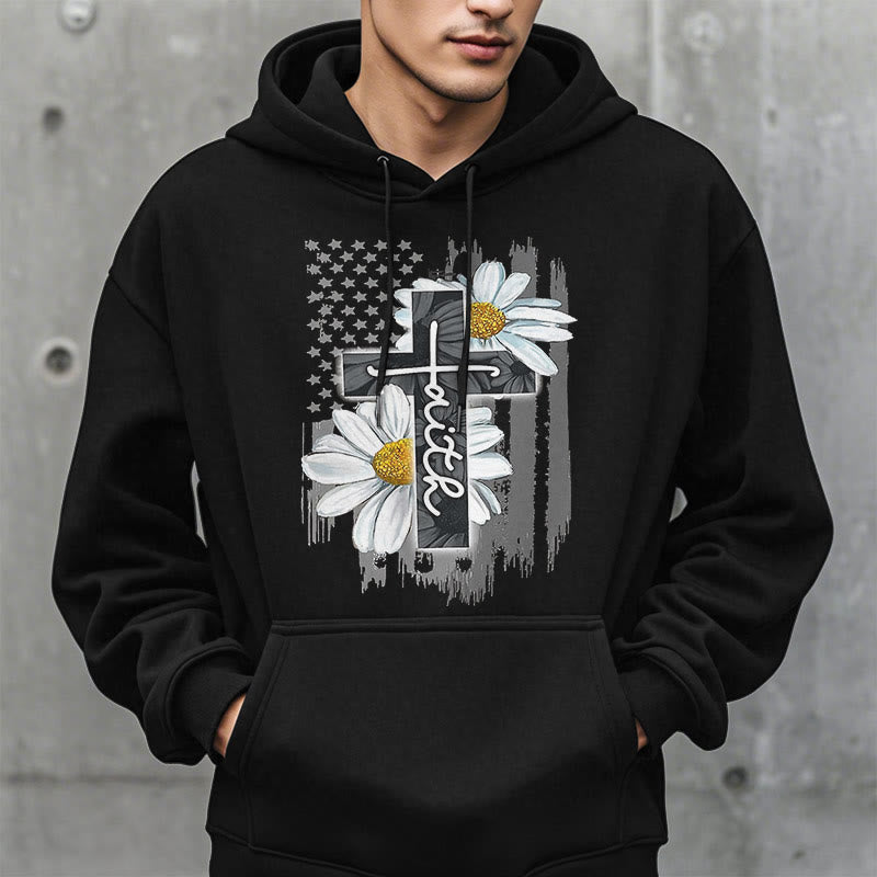 Modern Style Faith Cross and Daisies Fleece Lined Polyester Hoodie - image 1