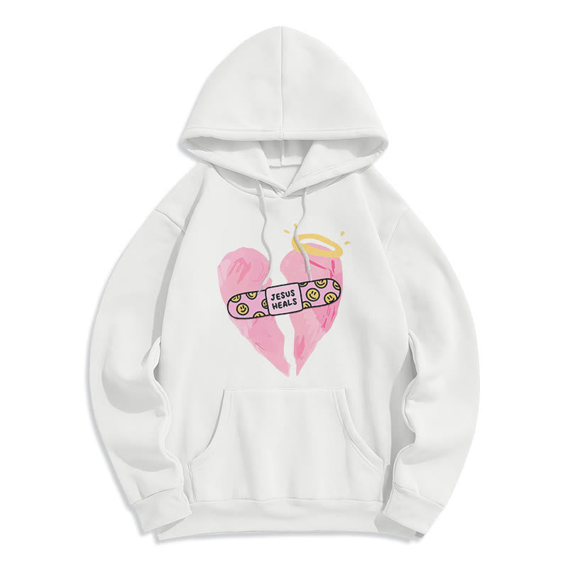 Christianartworkshop Colored Style Jesus Heals Broken Heart Fleece Lined Polyester Hoodie - White - 2XL - image 0