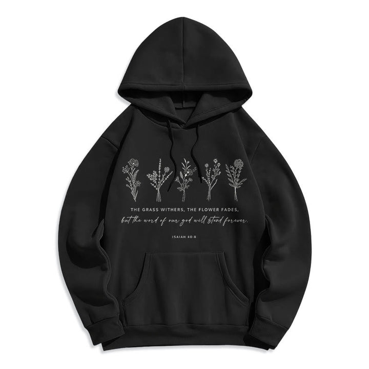 Christianartworkshop Quotation Style Isaiah 40:8 Floral Forever Fleece Lined Polyester Hoodie - Black - 2XL - image 10