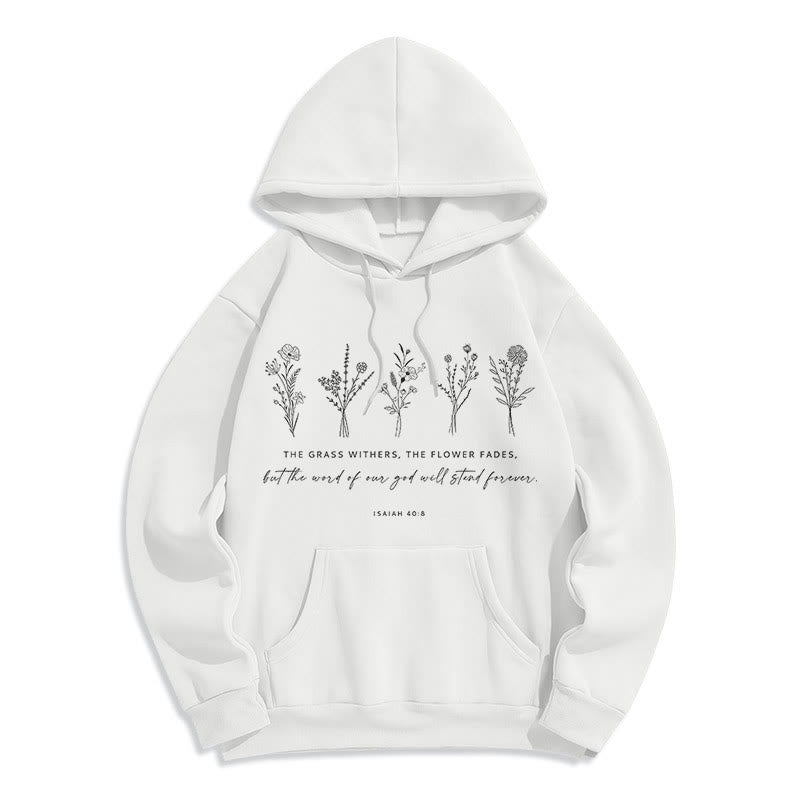 Christianartworkshop Quotation Style Isaiah 40:8 Floral Forever Fleece Lined Polyester Hoodie - White - 2XL - image 5