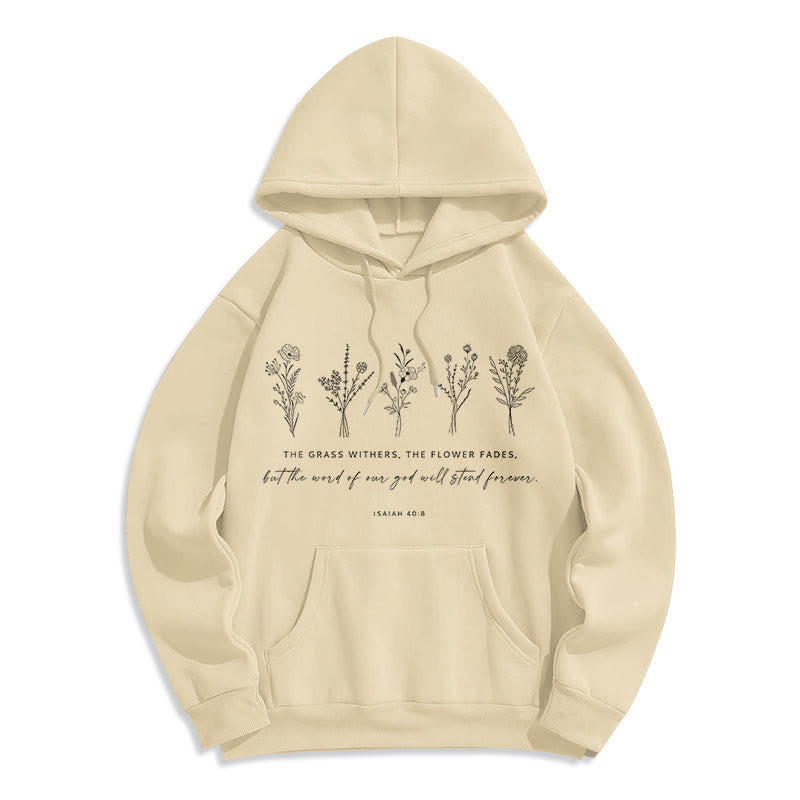 Christianartworkshop Quotation Style Isaiah 40:8 Floral Forever Fleece Lined Polyester Hoodie - Beige - 2XL - image 15