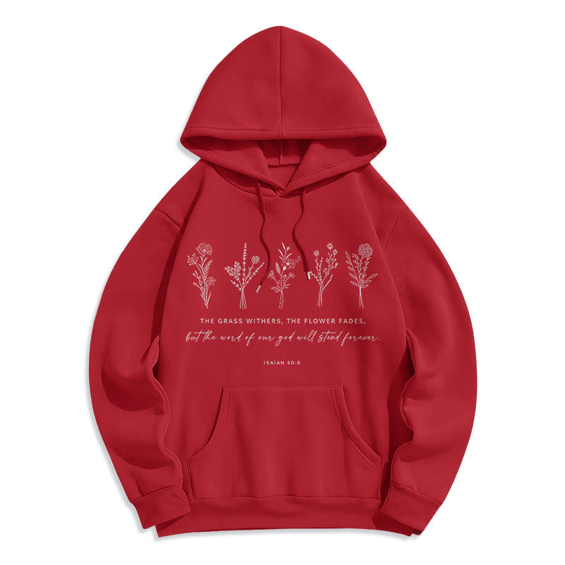 Christianartworkshop Quotation Style Isaiah 40:8 Floral Forever Fleece Lined Polyester Hoodie - Red - 2XL - image 35