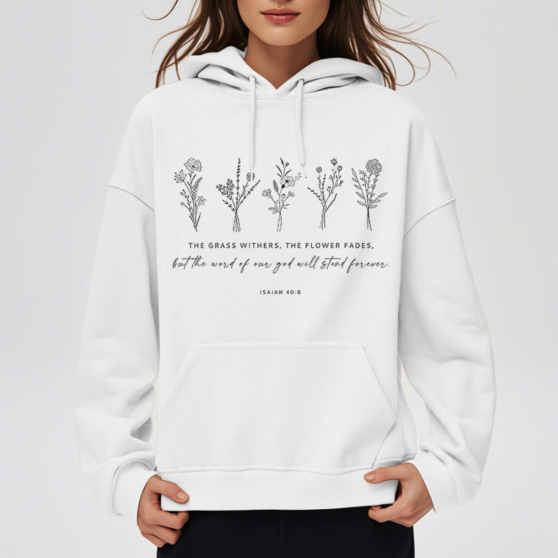 Christianartworkshop Quotation Style Isaiah 40:8 Floral Forever Fleece Lined Polyester Hoodie - image 7