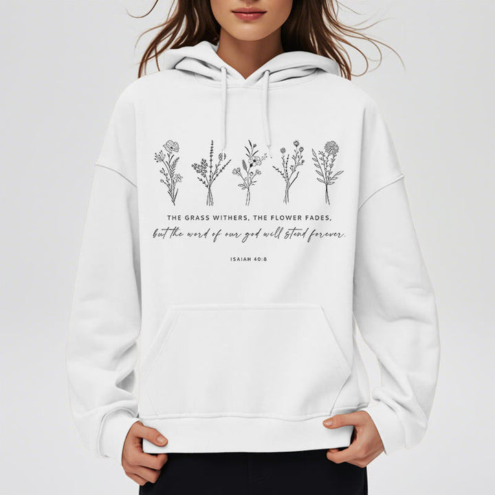 Christianartworkshop Quotation Style Isaiah 40:8 Floral Forever Fleece Lined Polyester Hoodie - image 7
