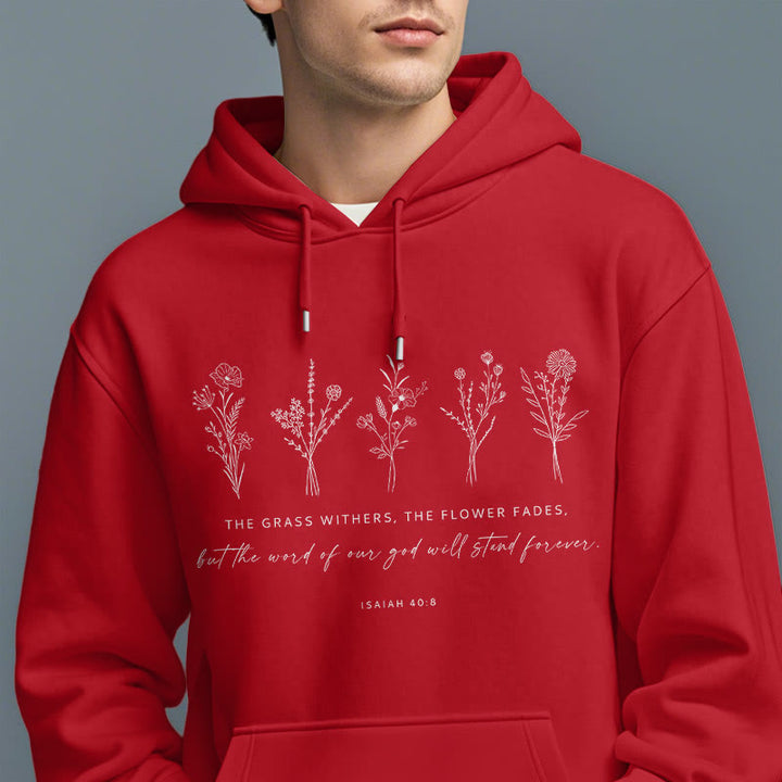 Christianartworkshop Quotation Style Isaiah 40:8 Floral Forever Fleece Lined Polyester Hoodie - image 37