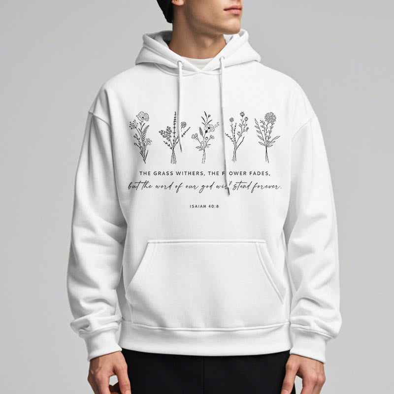 Christianartworkshop Quotation Style Isaiah 40:8 Floral Forever Fleece Lined Polyester Hoodie - image 8