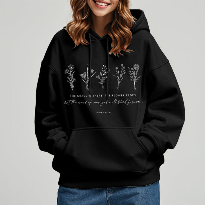 Christianartworkshop Quotation Style Isaiah 40:8 Floral Forever Fleece Lined Polyester Hoodie - image 13