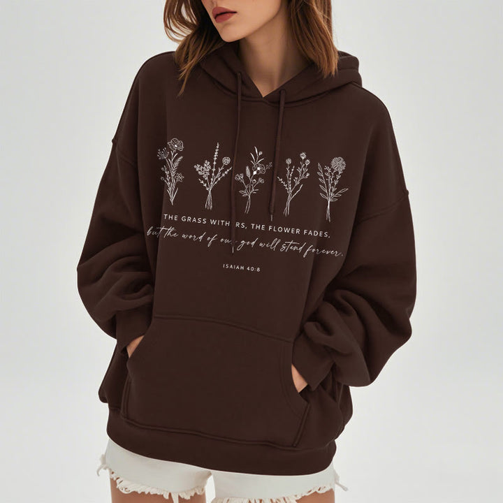 Christianartworkshop Quotation Style Isaiah 40:8 Floral Forever Fleece Lined Polyester Hoodie - image 2