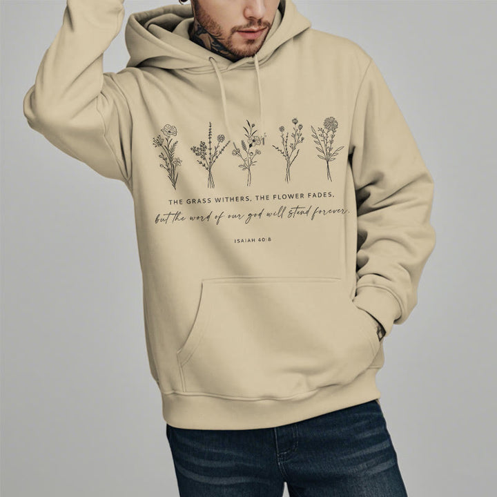 Christianartworkshop Quotation Style Isaiah 40:8 Floral Forever Fleece Lined Polyester Hoodie - image 18