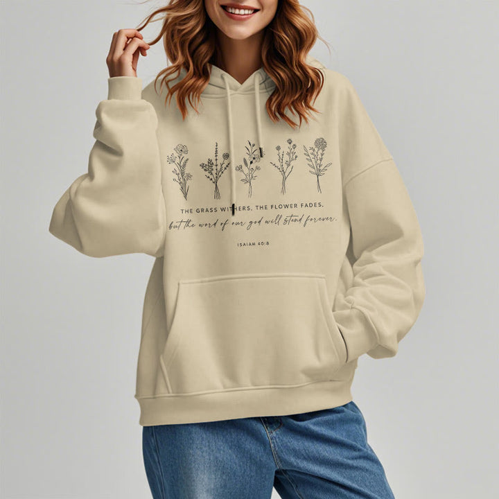 Christianartworkshop Quotation Style Isaiah 40:8 Floral Forever Fleece Lined Polyester Hoodie - image 17