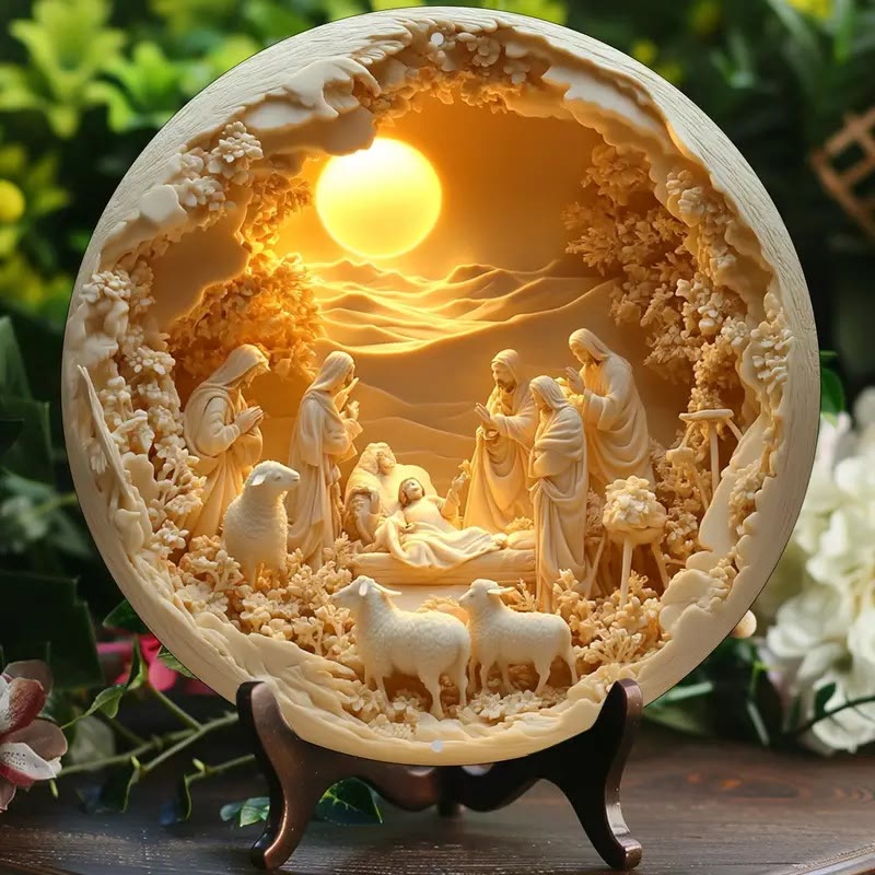 Christianartworkshop Classic Style The Holy Family Lamb 2D Christmas Nativity Hanging Ornaments - Nativity Scene - image 0