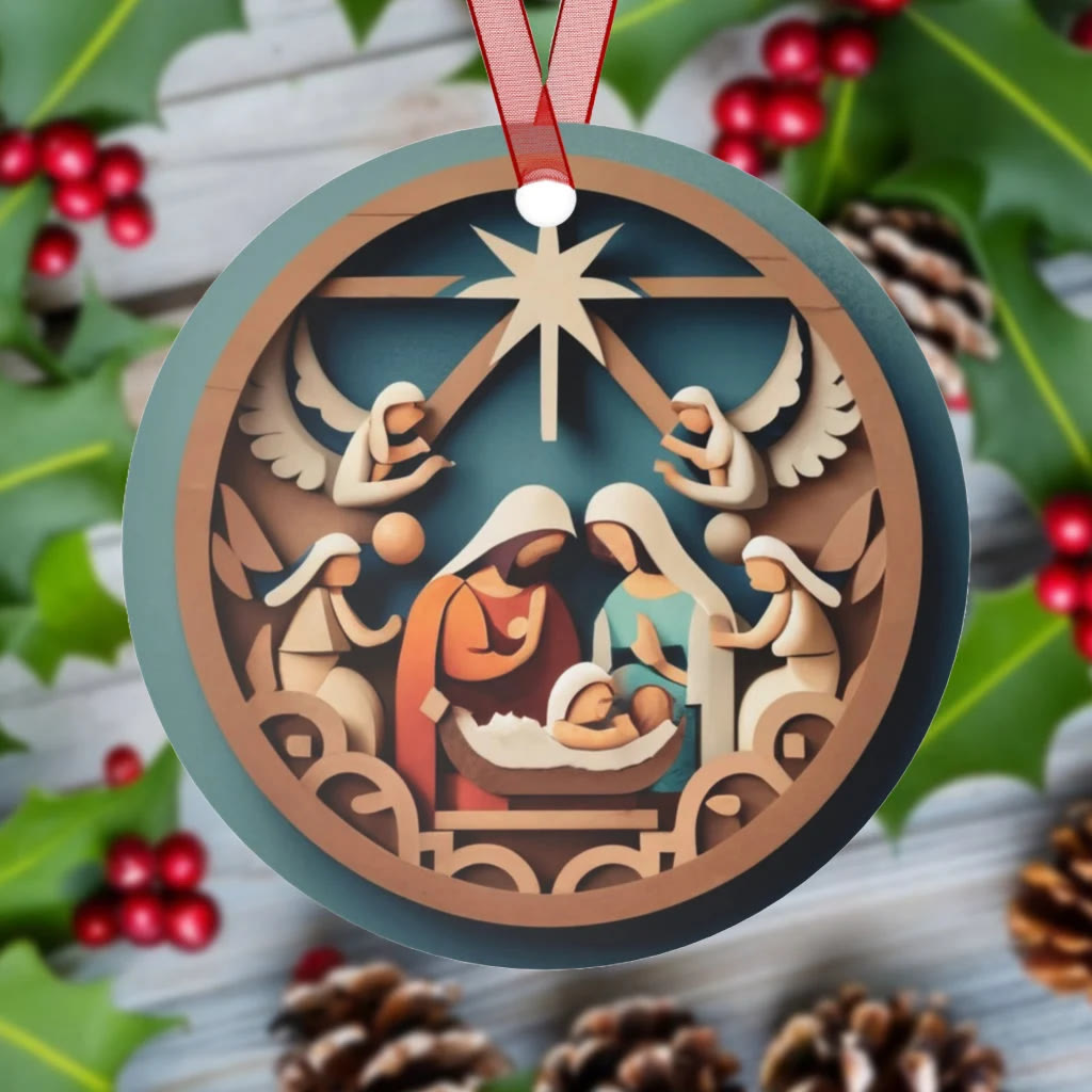 Christianartworkshop Colored Style Holy Night Nativity Scene Angel Star Christmas Nativity Hanging Ornaments - Ceramics - image 0