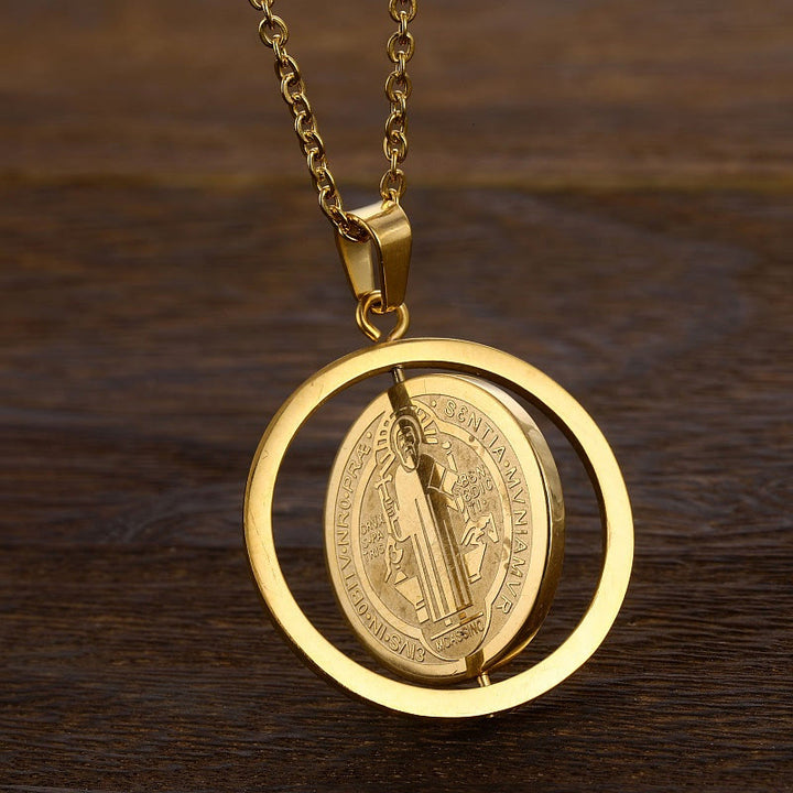 Classic Style Dual-Sided Rotatable St. Benedict Medal Pendant Necklace - image 2