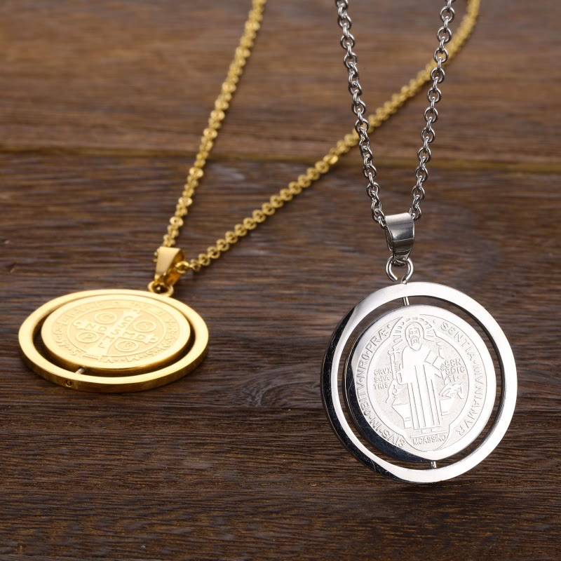 Classic Style Dual-Sided Rotatable St. Benedict Medal Pendant Necklace - image 5