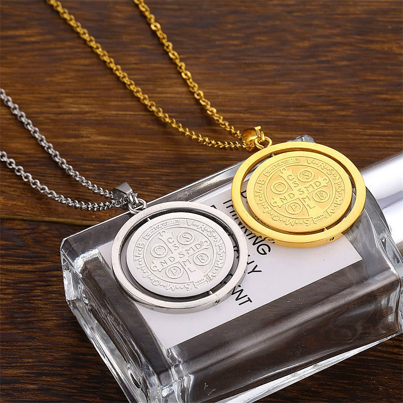 Classic Style Dual-Sided Rotatable St. Benedict Medal Pendant Necklace - image 4