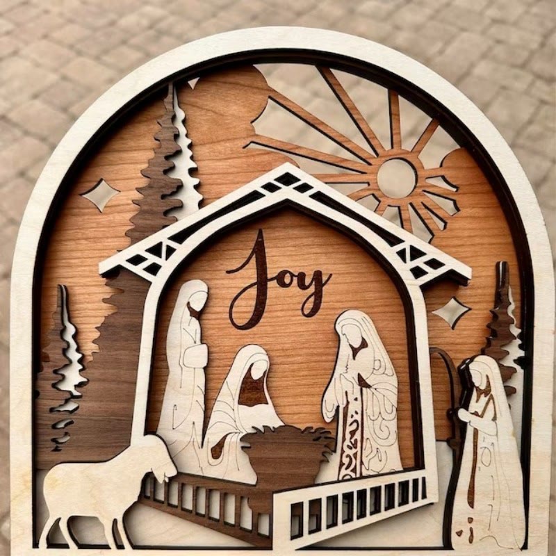 Christianartworkshop Classic Style Crafted Nativity Scene Joy Divine Faith Wooden Ornament - image 1