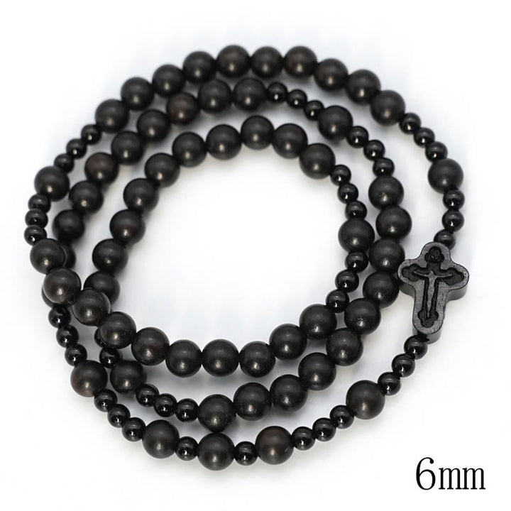 Crucifix of 6*8 mm Round Black Sandalwood Nylon Cord Rosary
