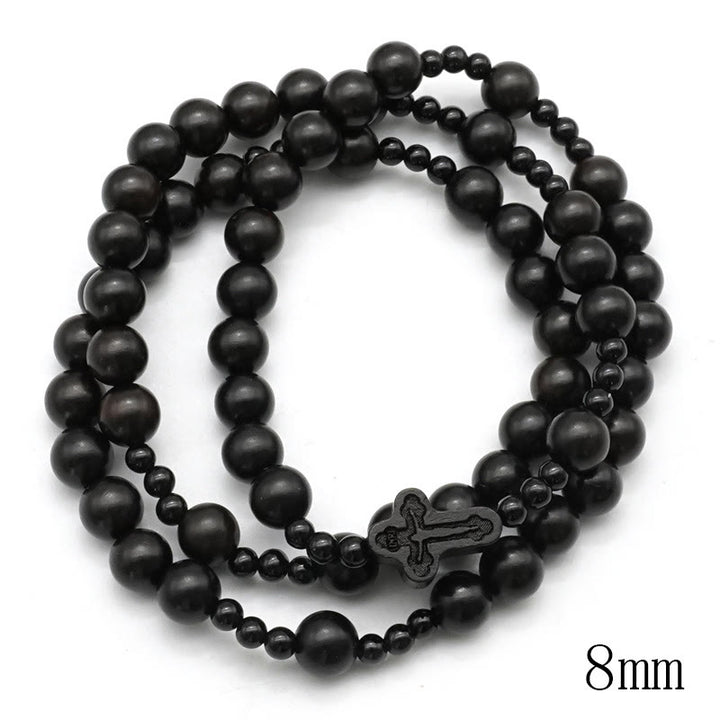 Crucifix of 6*8 mm Round Black Sandalwood Nylon Cord Rosary