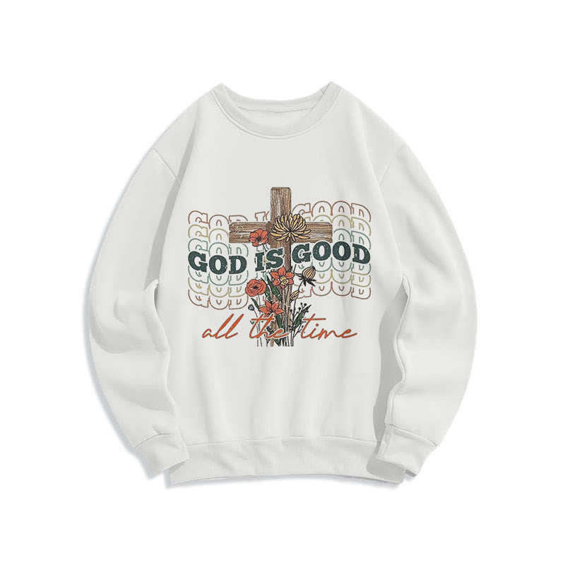Classic Colored Style God is Good All the Time Fleece Lined Polyester Sweatshirt - White - 2XL - image 0